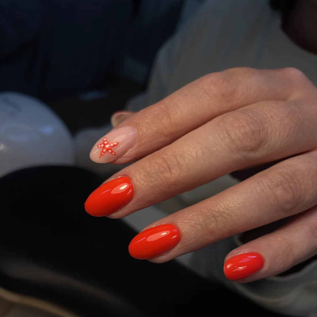 Red almond set with hand-painted dot detail