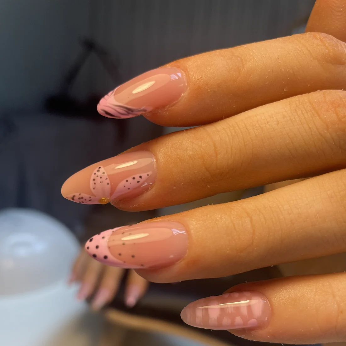 Soft pink french with fine dot art